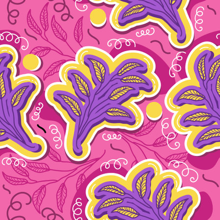 Seamless Floral Pattern in Retro 90s Style. Cute Botanical Contemporary Pattern. Trendy and Groovy...
