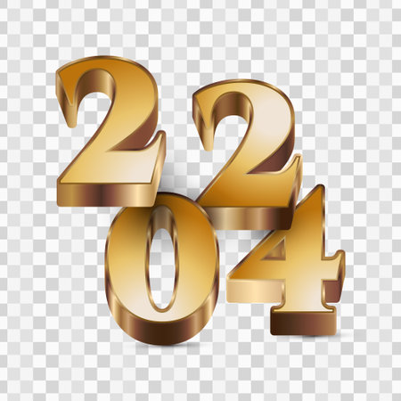 2024 in Gold and 3D Style Isolated on Transparent Background. Happy New Year 2024 Designのイラスト素材