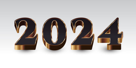 2024 in Black and Gold with 3D Style Isolated on White Background. Happy New Year 2024 Designのイラスト素材