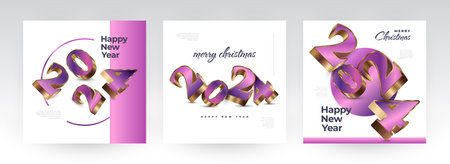 Creative Happy New Year 2024 Poster Set with 3D Numbers. Suitable, for Card, Banner, Poster, Flyer, Cover, and Social Media Post Templateのイラスト素材