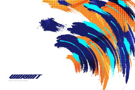 Abstract and Colorful Brush Background with Halftone Effect. Sport Banner Dominated with Blue and Orange Color. Brush Stroke Illustration. Scratch and Texture Elements For Designのイラスト素材