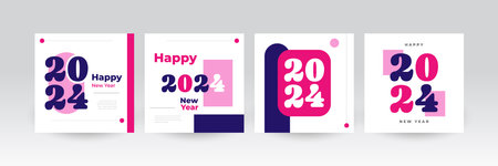 Creative and Colorful 2024 Happy New Year Poster Set. Suitable, for Card, Banner, Poster, Flyer,...