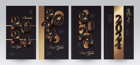 Elegant Happy New Year 2024 Poster Set with 3D Numbers. Suitable, for Card, Banner, Poster, Flyer,...