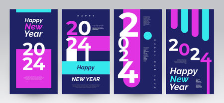 Creative and Colorful 2024 Happy New Year Poster Set. Suitable, for Card, Banner, Poster, Flyer,...
