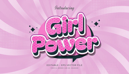 Girl Power Text Effect with Pink Cartoon Style. Editable Text Effectのイラスト素材