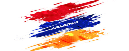 Armenia Flag with Brush Stroke Style Isolated on White Background. Flag of Armeniaのイラスト素材