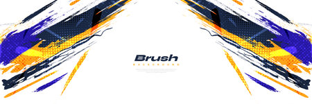Abstract Brush Background Dominated by Blue and Yellow Color with Halftone Effect. Brush Stroke Illustration for Banner, Poster, or Sports Background. Scratch and Texture Elements For Designのイラスト素材