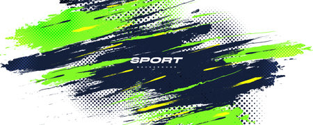Abstract and Colorful Brush Background with Halftone Effect. Brush Stroke Illustration for Banner, Poster, or Sports Background. Scratch and Texture Elements For Designのイラスト素材
