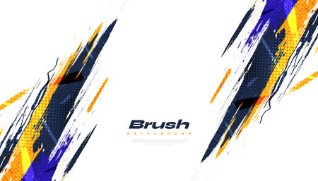Abstract Brush Background Dominated by Blue and Yellow Color with Halftone Effect. Brush Stroke Illustration for Banner, Poster, or Sports Background. Scratch and Texture Elements For Designのイラスト素材