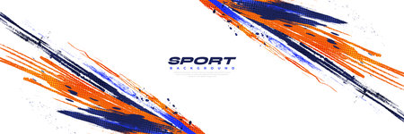 Abstract and Colorful Brush Background with Halftone Effect. Brush Stroke Illustration for Banner, Poster, or Sports Background. Scratch and Texture Elements For Designのイラスト素材