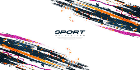 Abstract and Colorful Brush Background with Halftone Effect. Brush Stroke Illustration for Banner, Poster, or Sports Background. Scratch and Texture Elements For Designのイラスト素材