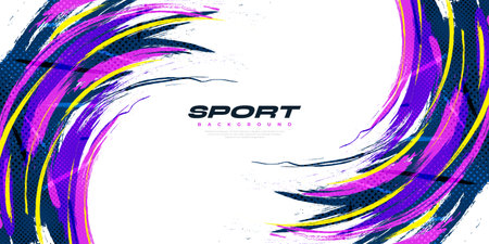 Abstract and Colorful Brush Background with Halftone Effect. Brush Stroke Illustration for Banner, Poster, or Sports Background. Scratch and Texture Elements For Designのイラスト素材