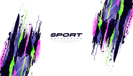 Abstract and Colorful Brush Background with Halftone Effect. Brush Stroke Illustration for Banner, Poster, or Sports Background. Scratch and Texture Elements For Designのイラスト素材