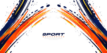 Abstract Blue and Orange Brush Background with Halftone Effect. Sport Background. Brush Stroke Illustration for Banner or Poster. Scratch and Texture Elements For Designのイラスト素材