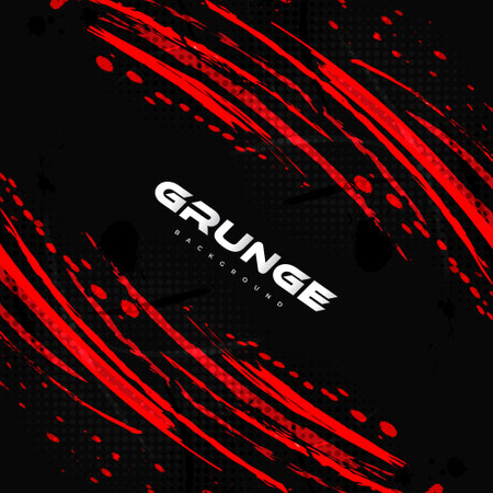 Abstract Red and Black Brush Background with Halftone Effect. Brush Stroke Illustration for Banner, Poster, or Sports Background. Scratch and Texture Elements For Designのイラスト素材