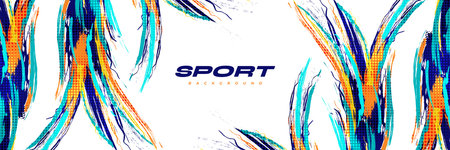Abstract and Colorful Brush Background with Halftone Effect. Sport Banner. Brush Stroke Illustration. Scratch and Texture Elements For Designのイラスト素材