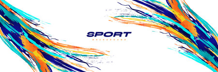 Abstract and Colorful Brush Background with Halftone Effect. Sport Banner. Brush Stroke Illustration. Scratch and Texture Elements For Designのイラスト素材