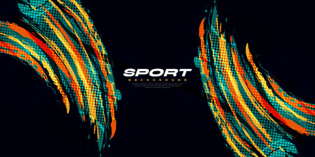 Abstract and Colorful Brush Background with Halftone Effect. Sport Banner. Brush Stroke Illustration. Scratch and Texture Elements For Designのイラスト素材
