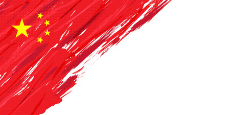 Flag of China with Brush Paint Style and Halftone Effect. China National in Grunge Brush Stroke Concept Isolated on White Backgroundのイラスト素材