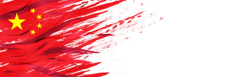 Flag of China with Brush Paint Style and Halftone Effect. China National in Grunge Brush Stroke Concept Isolated on White Backgroundのイラスト素材