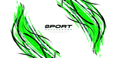 Abstract Black and Green Brush Background with Sporty Style and Halftone Effect. Brush Stroke Illustration for Banner, Poster, or Sports Backgroundのイラスト素材