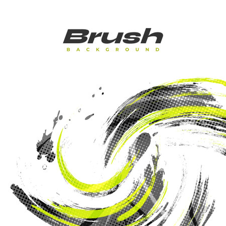 Gray and Yellow Brush Background with Halftone Effect Isolated on Black Background. Sport Background with Grunge Style. Scratch and Texture Elements For Designのイラスト素材