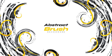 Black, Yellow and Grey Brush Background with Halftone Effect. Sport Background with Grunge Style. Scratch and Texture Elements For Designのイラスト素材