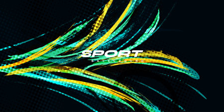 Abstract and Colorful Brush Background with Halftone Effect. Grunge Background. Brush Stroke Illustration for Banner, Poster, or Sports Background. Scratch and Texture Elements For Designのイラスト素材