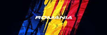 Romania Flag with Brush Stroke Style Isolated on Black Background. Flag of Romaniaのイラスト素材