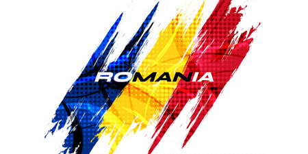 Romania Flag with Brush Stroke Style Isolated on White Background. Flag of Romaniaのイラスト素材
