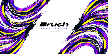 Abstract and Colorful Brush Background with Halftone Effect. Brush Stroke Illustration for Banner, Poster, or Sports Background. Scratch and Texture Elements For Designのイラスト素材