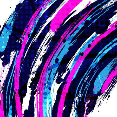 Abstract and Colorful Brush Background with Halftone Effect. Brush Stroke Illustration for Banner, Poster, or Sports Background. Scratch and Texture Elements For Designのイラスト素材