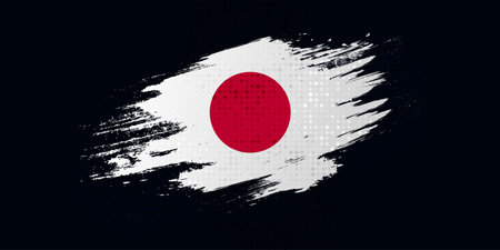 Japan Flag in Brush and Grunge Paint Style. Vector of Japanese Flagのイラスト素材