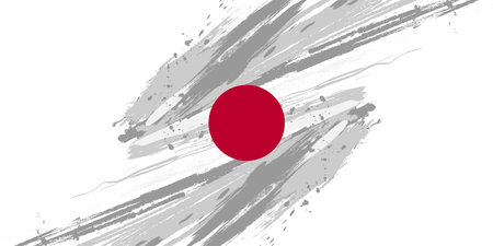Japan Flag in Brush and Grunge Paint Style. Vector of Japanese Flagのイラスト素材