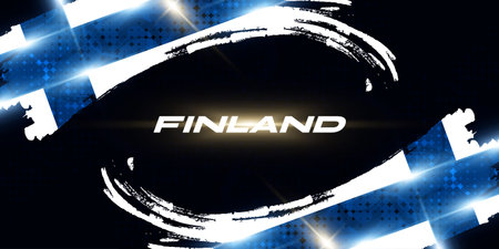 Finland Flag in Brush Paint Style with Glowing and Halftone Effect. National Finland Flag. Finnish Flag Symbolのイラスト素材