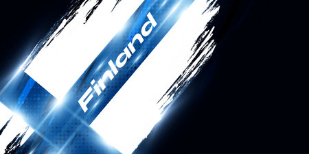 Finland Flag in Brush Paint Style with Glowing and Halftone Effect. National Finland Flag. Finnish Flag Symbolのイラスト素材