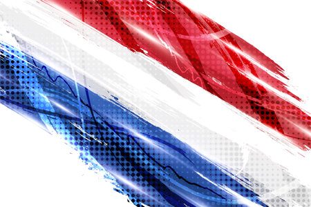 Netherlands Flag in Brush Paint Style with Halftone and Shining Light Effects. The Flag of Netherlands in Grunge Brush Styleのイラスト素材
