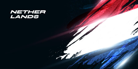 Netherlands Flag in Brush Paint Style with Halftone and Shining Light Effects. The Flag of Netherlands in Grunge Brush Styleのイラスト素材