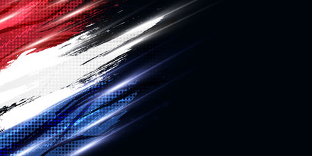 Netherlands Flag in Brush Paint Style with Halftone and Shining Light Effects. The Flag of Netherlands in Grunge Brush Styleのイラスト素材