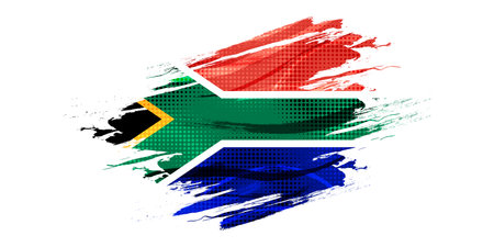 South Africa Flag with Brush Paint Style and Halftone Effect Isolated on White Backgroundのイラスト素材