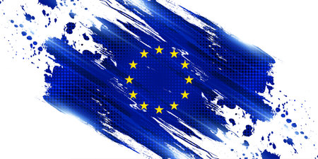European Union Flag in Brush Paint Style with Halftone Effect. Flag of Europe with Grunge Concept