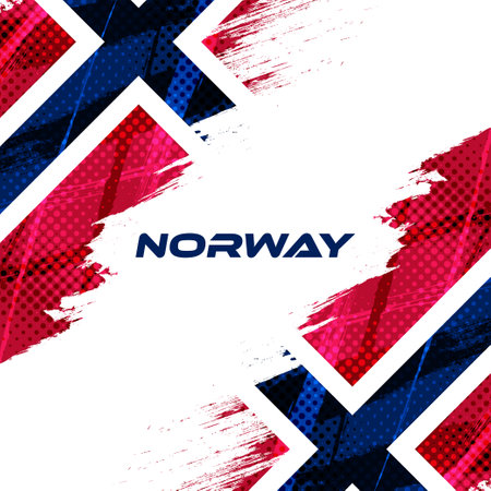 Norway Flag in Brush Paint Style with Halftone Effect. Norway National Flag Background with Grunge Conceptのイラスト素材