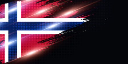 Norway Flag in Brush Paint Style with Halftone and Glowing Light Effects. Norway National Flag Background with Grunge Conceptのイラスト素材