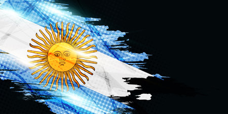 Argentina Flag in Grunge Brush Paint Style with Halftone and Glowing Light Effects. Argentinian Flag in Grunge Conceptのイラスト素材