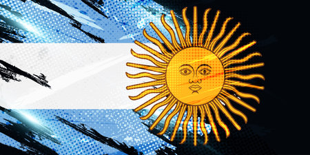 Argentina Flag in Grunge Brush Paint Style with Halftone Effect. Argentinian Flag in Grunge Conceptのイラスト素材