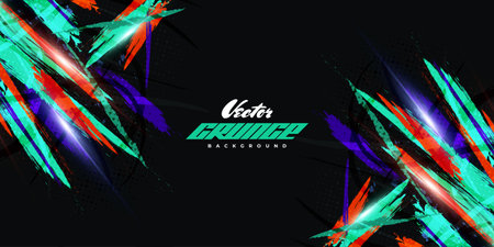 Abstract and Colorful Brush Background with Halftone Effect. Brush Stroke Illustration for Banner, Poster, or Sports Background. Scratch and Texture Elements For Designのイラスト素材