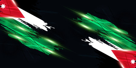 Jordan Flag in Brush Paint Style with Halftone Effect. National Flag of Jordan with Grunge Brush Conceptのイラスト素材