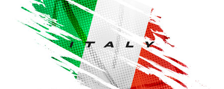 Italy Flag in Brush Paint Style with Halftone Effect. National Flag of Italy with Grunge Brush Conceptのイラスト素材