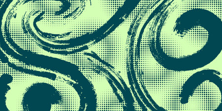 Abstract Brush Background with Green Brush Texture and Halftone Effect. Retro Grunge Background for Banner or Poster Designのイラスト素材