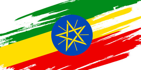 Flag of Ethiopia in Brush Paint Style with Grunge Conceptのイラスト素材